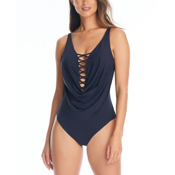 Bleu by Rod Beattie Let's Get Knotty Draped 1 Piece Swimsuit black 10 $119 - Picture 2 of 13